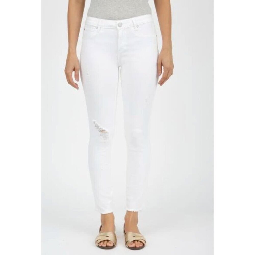 Articles of Society Carly Skinny Crop White Distressed Jeans Raw Hem sz 24